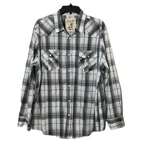 Coastal Western Plaid Shirt Long Sleeve Pearl Button Snaps Men's Size XL